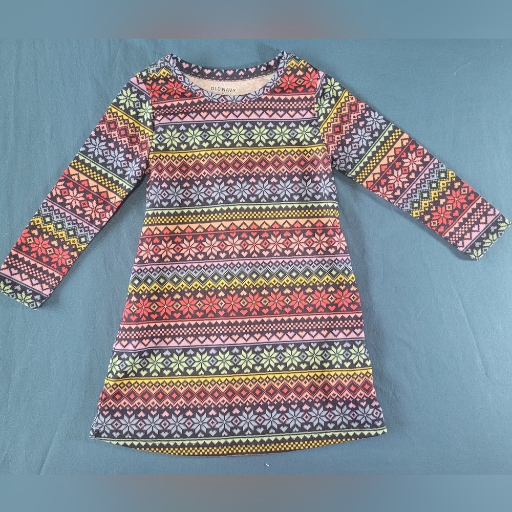Old Navy 3T Long Sleeve Multicolored Snowflake Dress